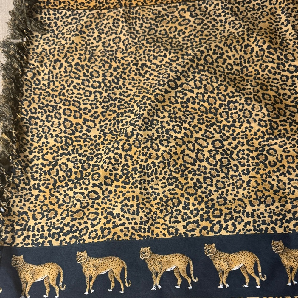 Leopard Print Scarf with Fringe